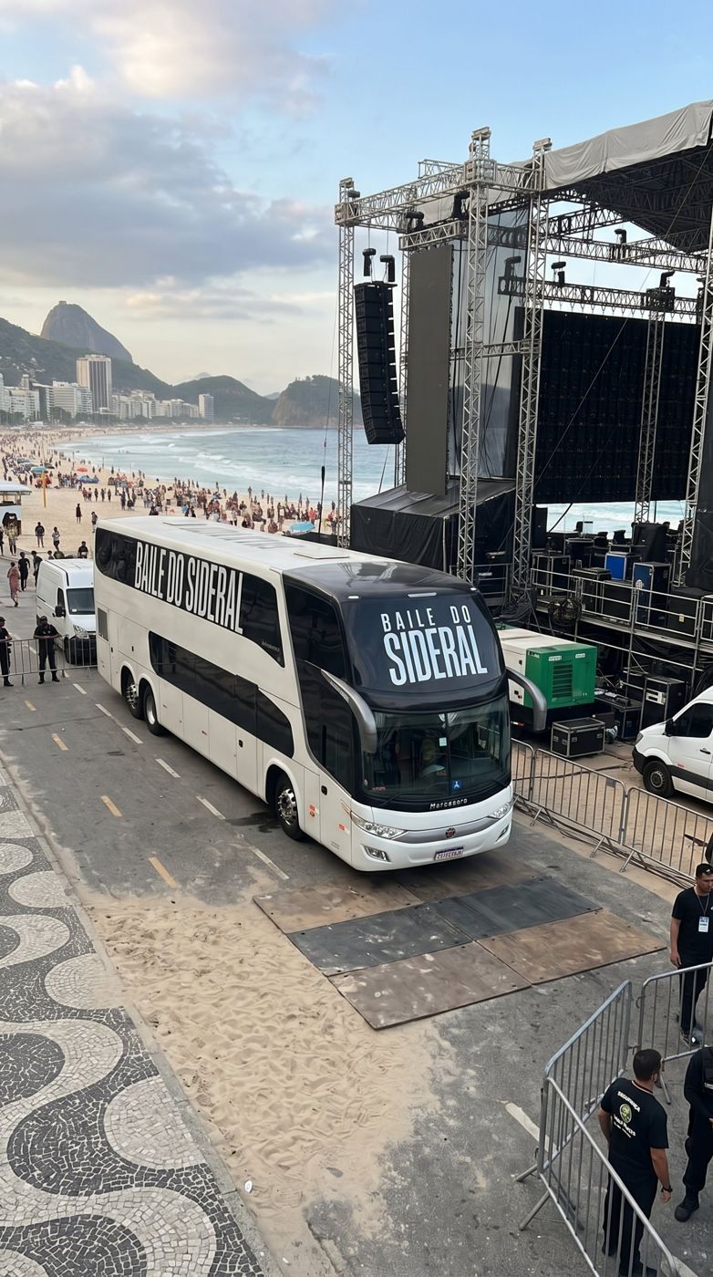 Ônibus do Baile do Sideral ao lado do palco
